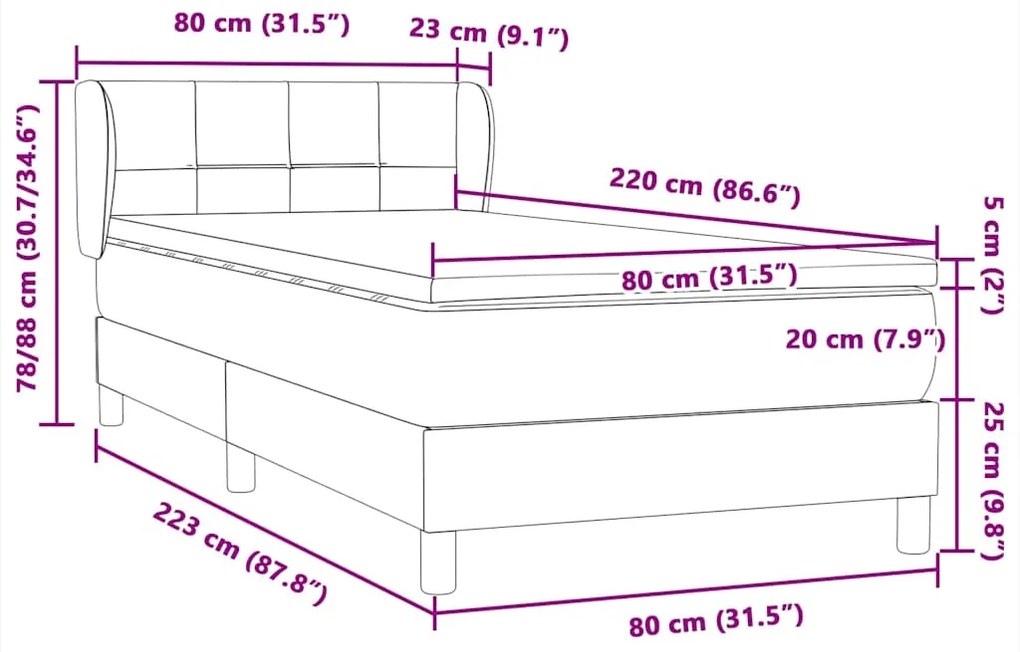 BOX SPRING ΚΡΕΒΑΤΙ ΜΕ ΣΤΡΩΜΑ ΑΝΟΙΧΤΟ ΓΚΡΙ 80X220 CM ΒΕΛΟΥΔΙΝΟ 3317547