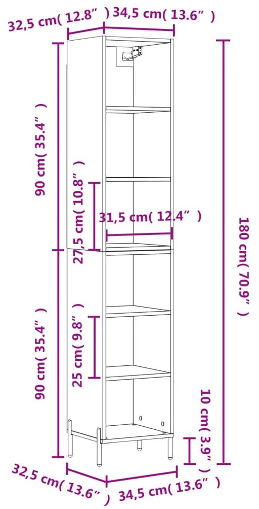 Ντουλάπι Γκρι sonoma 34,5 x 32,5 x 180 εκ. Επεξεργασμένο ξύλο - Γκρι