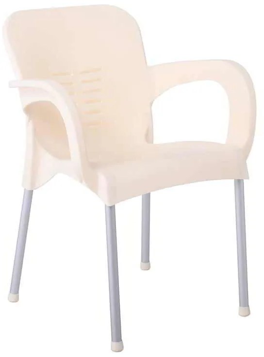 LARA-II Πολυθρόνα Dining Στοιβαζόμενη, ALU Silver, PP Εκρού