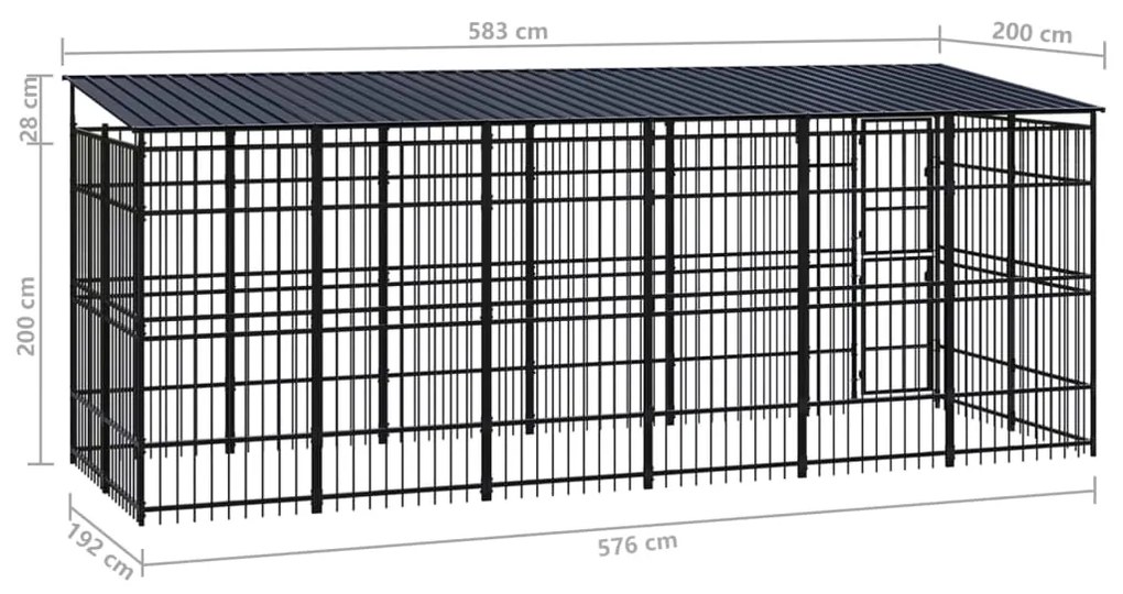 Κλουβί Σκύλου Εξωτερικού Χώρου με Οροφή 11,06 μ² από Ατσάλι - Μαύρο
