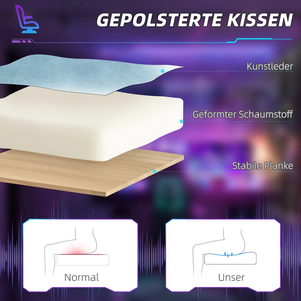 HOMCOM Καρέκλα Gaming, ρυθμιζόμενα μπράτσα & πλάτη, επένδυση από τεχνητό δέρμα, έως 120 kg, μπλε