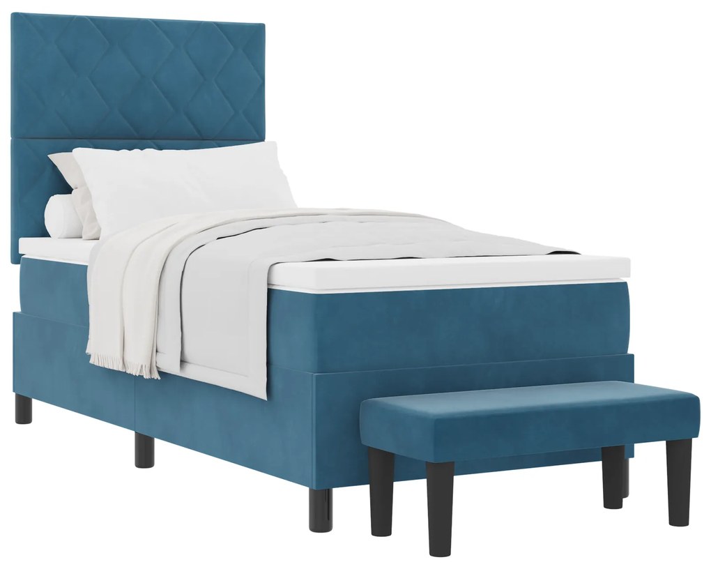 vidaXL Κρεβάτι Box Spring με Στρώμα & Μπάγκο Σκούρο Μπλε 90x200 εκ Βελούδο