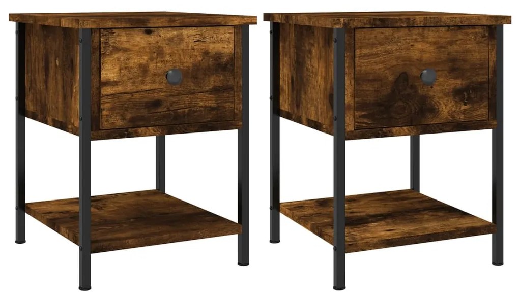vidaXL Κομοδίνα 2 τεμ Καπνιστή Δρυς 34x35,5x45εκ. Επεξεργασμένο Ξύλο