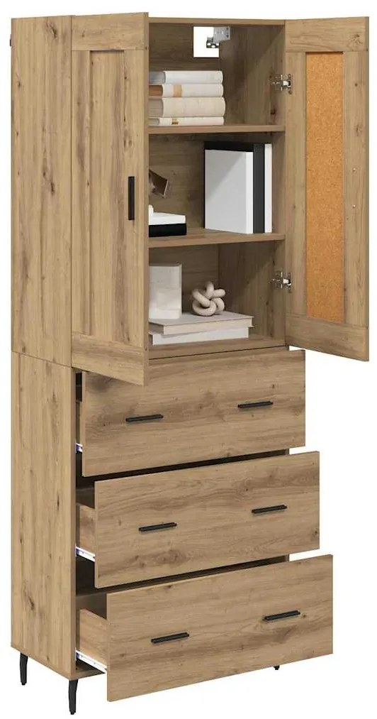 vidaXL Highboard με συρτάρι 2 pcs Artisan Oak Σύνθετο Ξύλο και Γυαλί