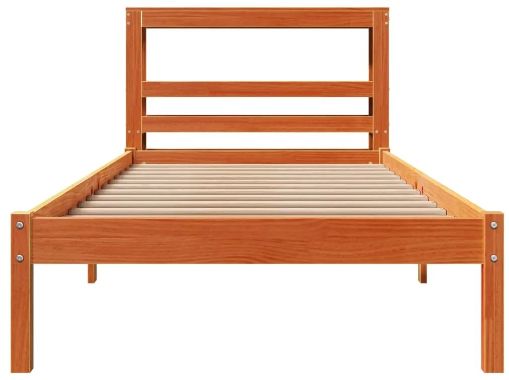 vidaXL Πλαίσιο Κρεβατιού Κεφαλάρι Καφέ Κεριού 90x190 εκ. Μασίφ Πεύκο