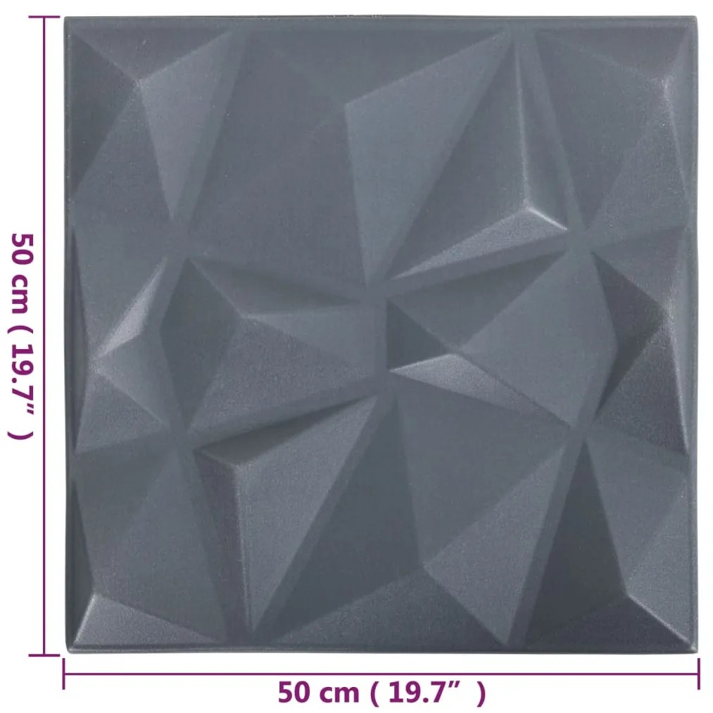 vidaXL Πάνελ Τοίχου 3D 48 τεμ. Γκρι Διαμαντιού 50 x 50 εκ. 12 μ²
