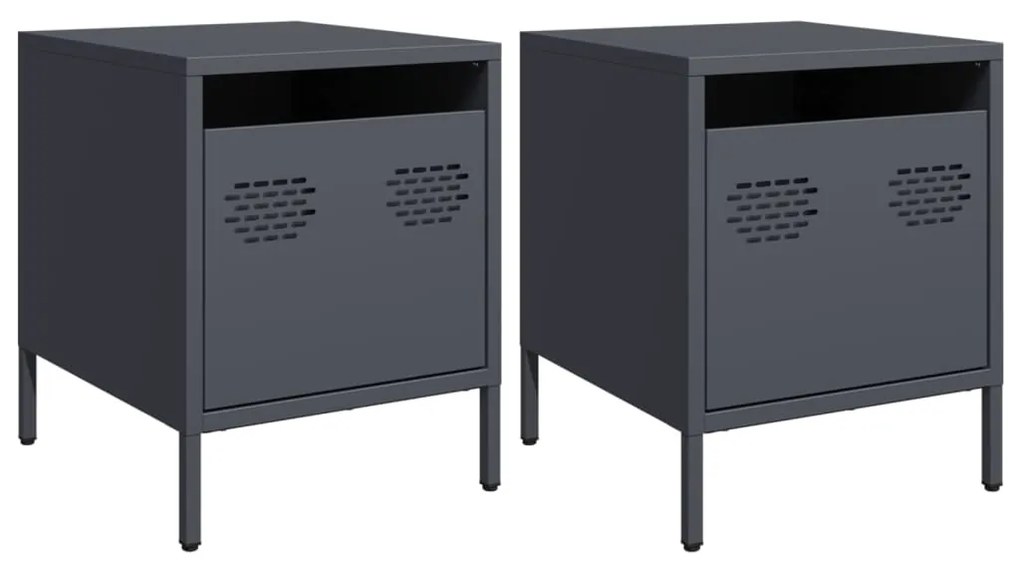 vidaXL Κομοδίνα 2 τεμ. Ανθρακί 35x39x43,5 εκ. από Χάλυβα