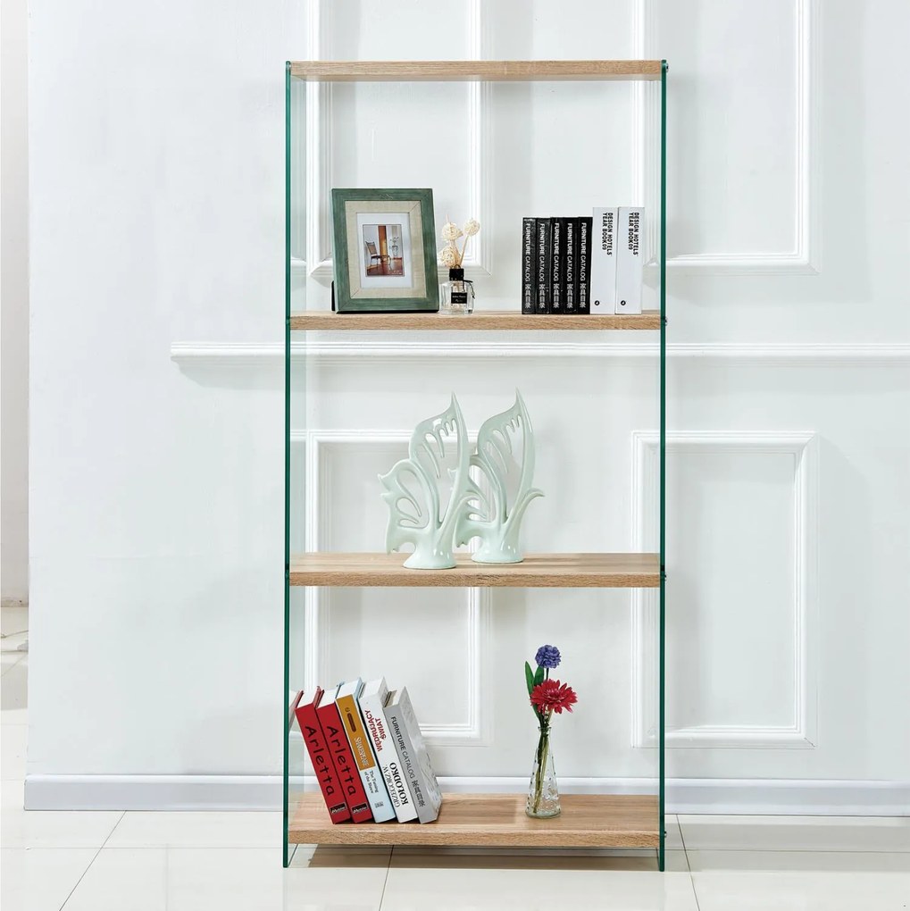 Βιβλιοθήκη από γυαλί και ράφια ZAHI από MDF 76x30x165Υ εκ. 76x30x165 εκ.