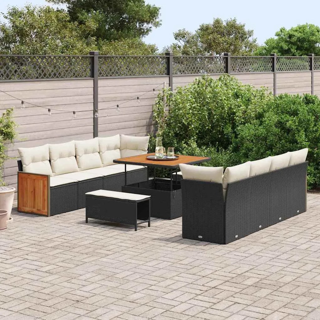 vidaXL Σετ Καναπέ Κήπου 11 pcs Μαύρο, Κρέμα 100 x 100 x 71 cm