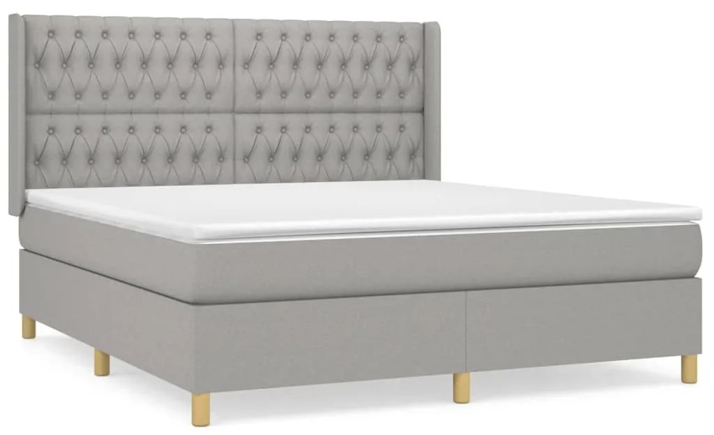 Κρεβάτι Boxspring με Στρώμα Ανοιχτό Γκρι 180x200 εκ. Υφασμάτινο - Γκρι