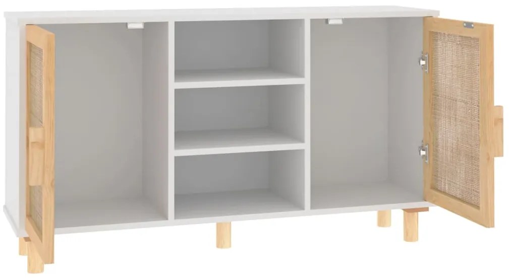vidaXL Μπουφές Λευκός 105 x 30 x 60 εκ. Μασίφ Πεύκο &amp; Φυσικό Ρατάν