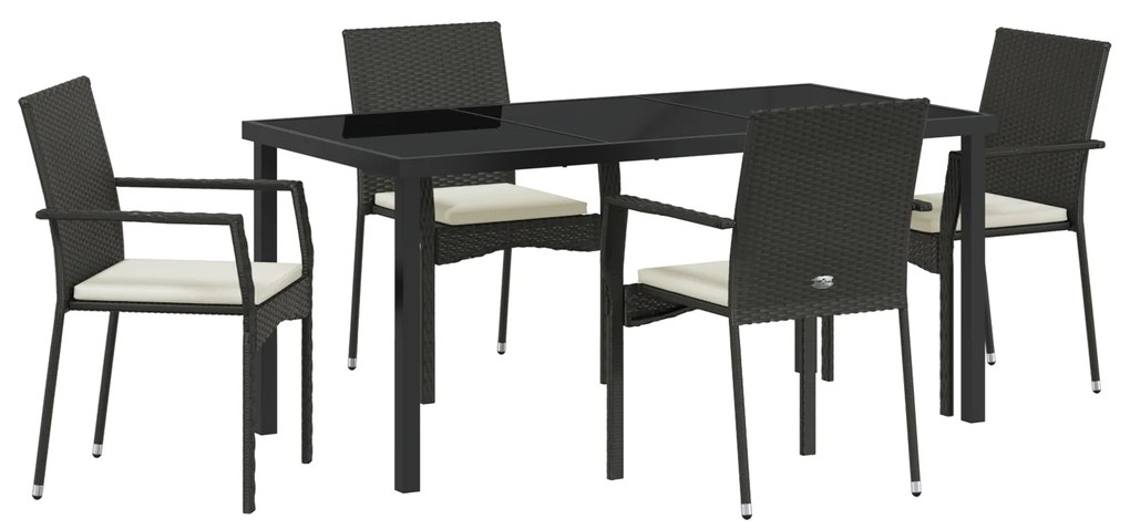 vidaXL Σετ Τραπεζαρίας Κήπου 5 pcs Μαύρο 160 x 80 x 73 εκ PE Ρατάν
