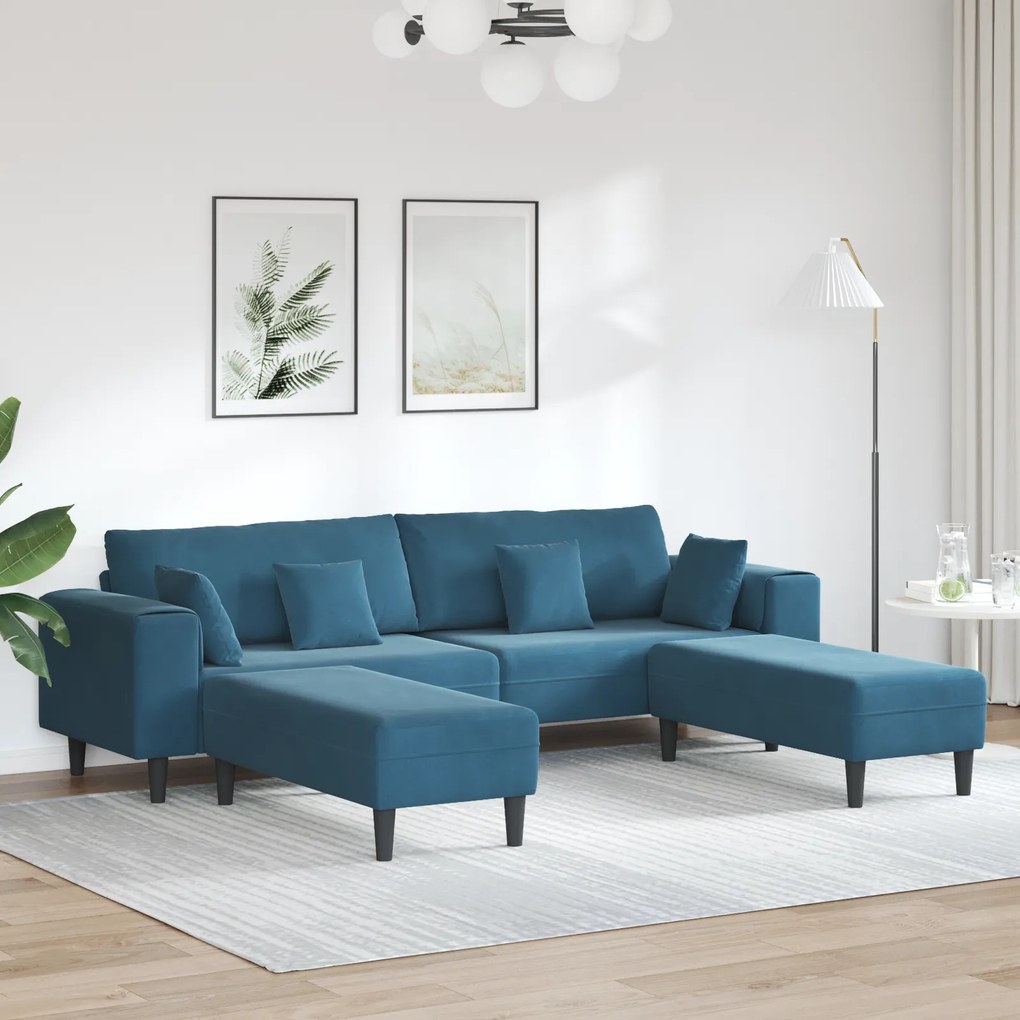 vidaXL Βελούδινος καναπές με μαξιλάρι 3 pcs Μπλε 208 εκ. Βελούδο