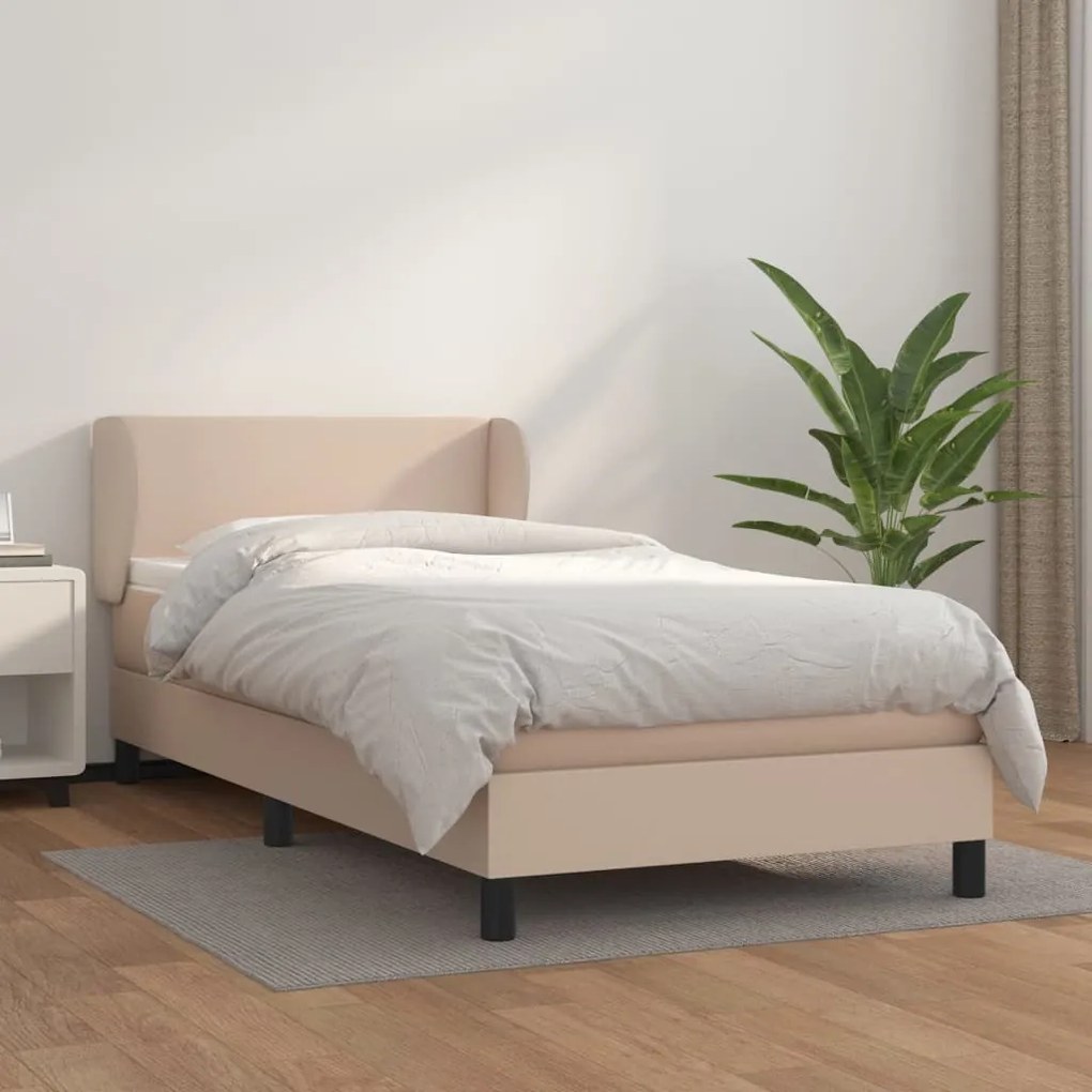 vidaXL Κρεβάτι Boxspring με Στρώμα Καπουτσίνο 100x200εκ.από Συνθ.Δέρμα