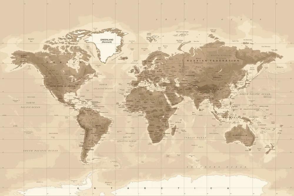 Εικόνα στο φελλό ενός όμορφου vintage παγκόσμιου χάρτη - 90x60  peg