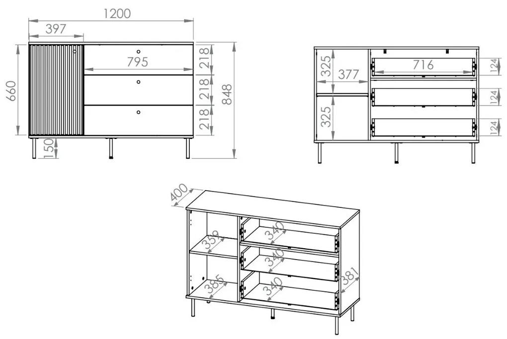 Σιφονιέρα Madison AG104, Κασμίρι, Με συρτάρια και ντουλάπια, Αριθμός συρταριών: 3, 85x120x40cm, 52 kg | Epipla1.gr