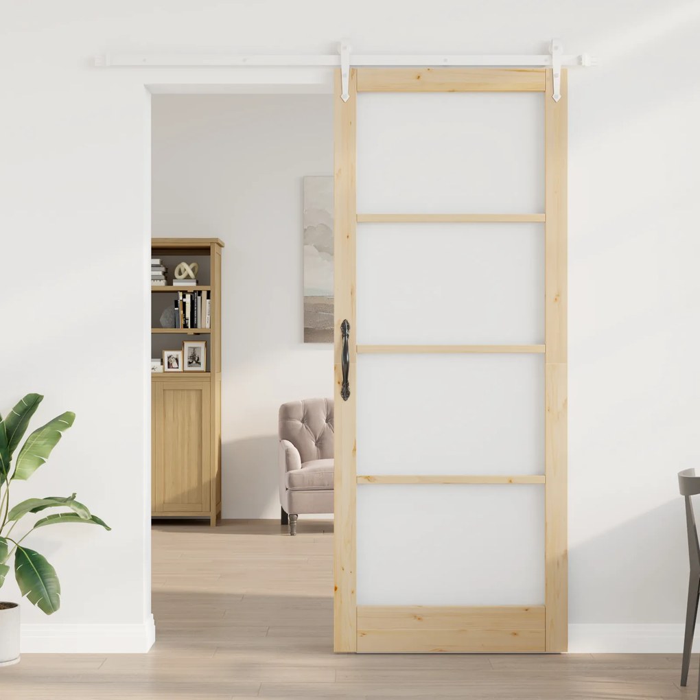 vidaXL Συρόμενη Πόρτα με Κιτ Υλικών 93x232 εκ. Συμπαγές Ξύλο Πεύκου