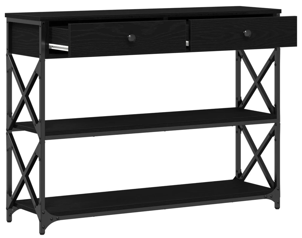 vidaXL Κονσόλα Μαύρη Δρυς 100x28x75 εκ Επεξεργασμένου Ξύλου & Ατσαλιού