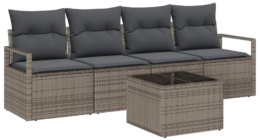 vidaXL Σετ Καναπέ με μαξιλάρι με αποθήκευση 5 pcs Γκρι συνθετικό ρατάν