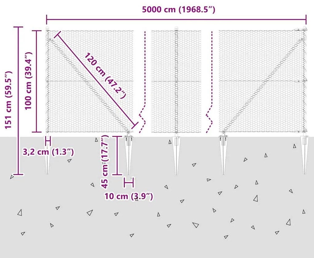 vidaXL Φράχτης Εξαγώνου  σε Γκρι 1x50 μ Σίδερο
