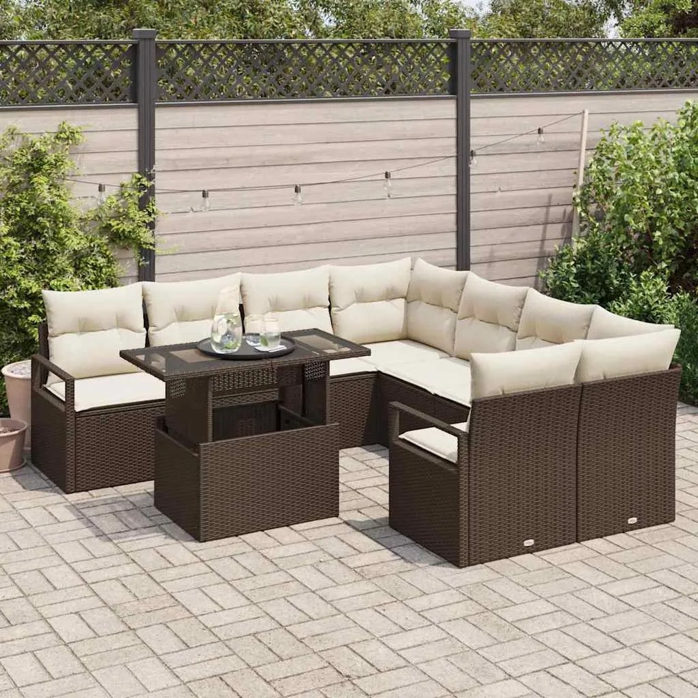 vidaXL Σετ Καναπέ Κήπου 9 pcs Καφέ και κρεμ 100 x 55 x 73 εκ