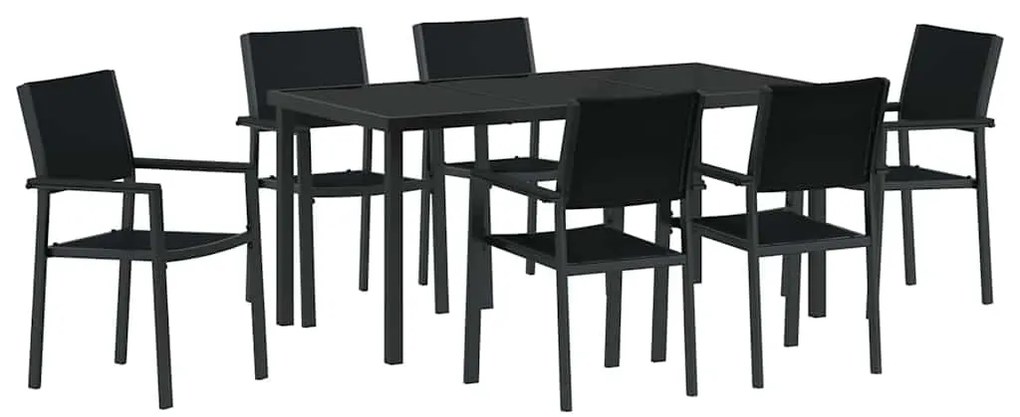 vidaXL Σέτ φαγητού για κήπο 7 pcs Μαύρο Πολυ ράταν