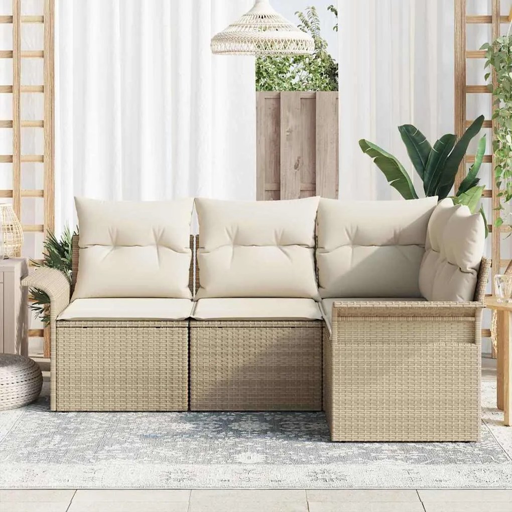 vidaXL Σετ Καναπέ Κήπου με μαξιλάρι 4 pcs Μπεζ Πολυ ράταν