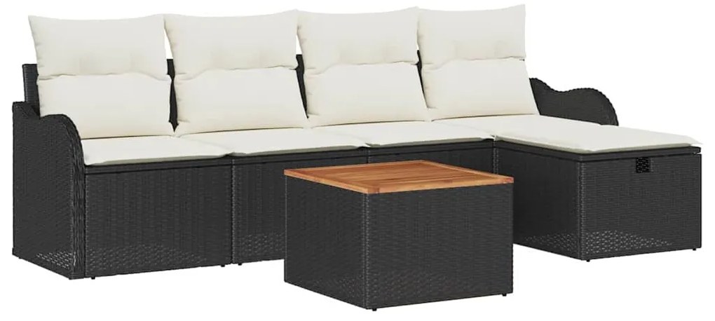 vidaXL Σετ Καναπέ Κήπου με μαξιλάρι 6 pcs Μαύρο Πολυ ράταν