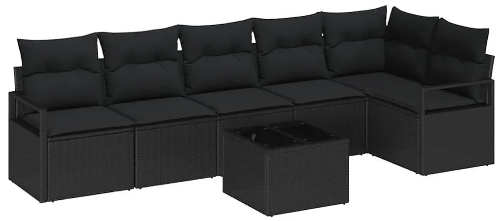 vidaXL Σετ Καναπέ Κήπου 7 pcs Μαύρο Πολυ rattan, βαμμένο ατσάλι