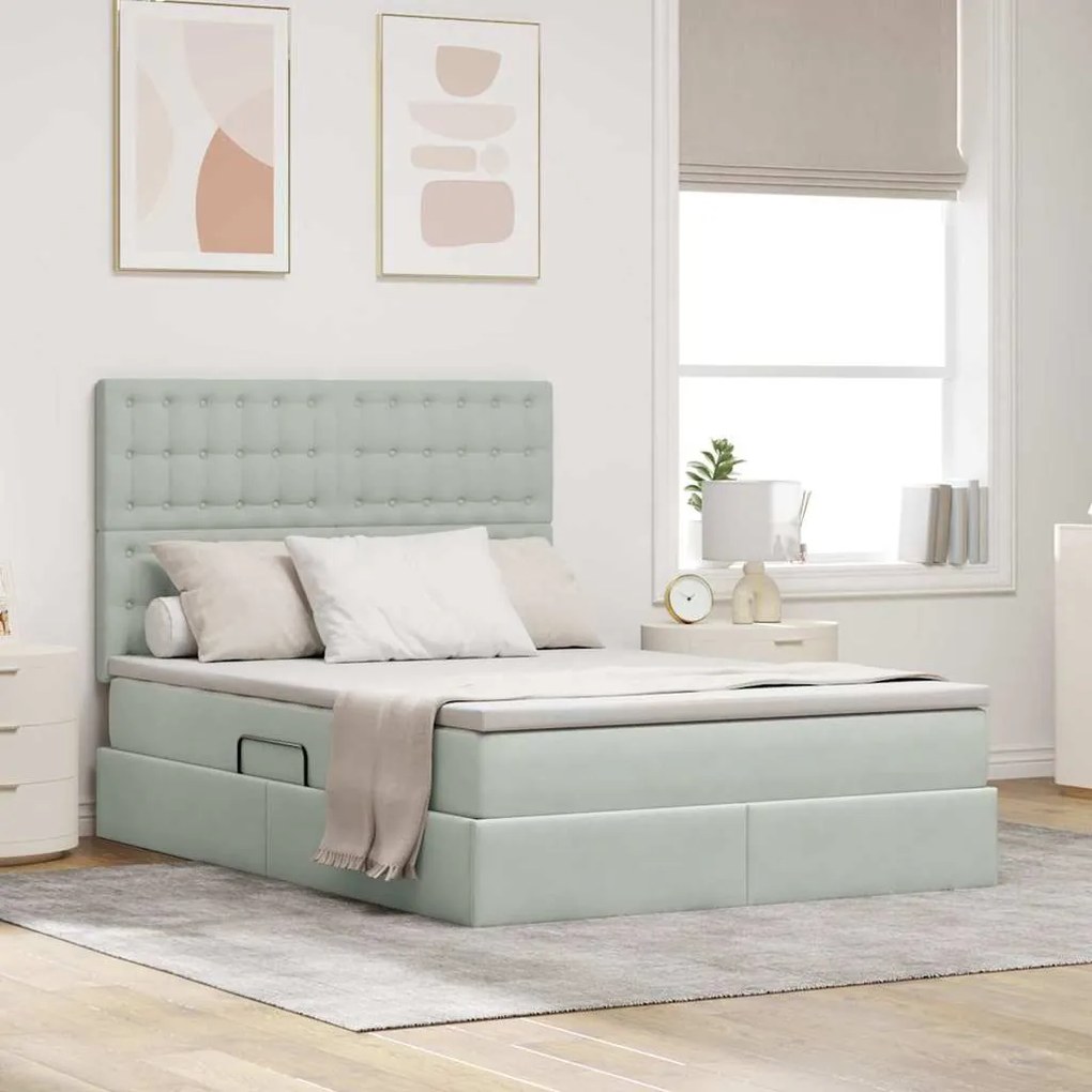 Κρεβάτι με αποθηκευτικό χώρο και LED Ανοιχτό γκρι 140 x 190 cm