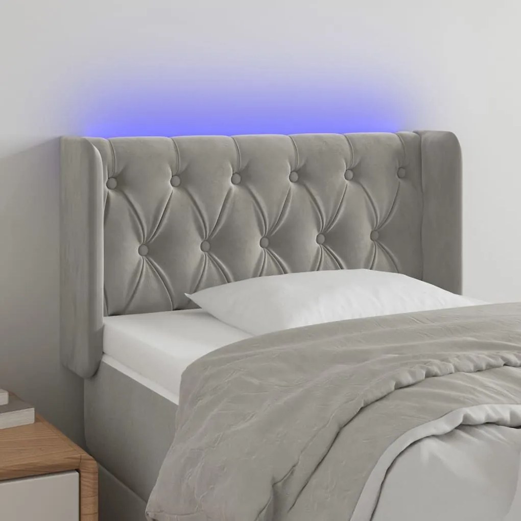 Κεφαλάρι Κρεβατιού LED Ανοιχτό Γκρι 83x16x78/88 εκ. Βελούδινο - Γκρι