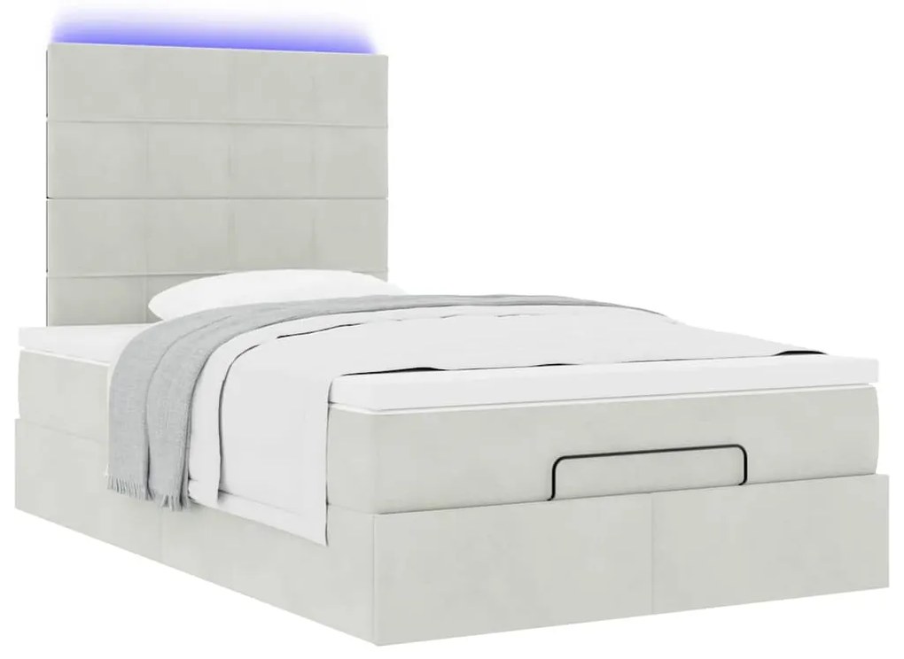 Οθωμανικό κρεβάτι με στρώματα &amp; LEDs Ανοιχτό γκρι Βελούδο 3314312
