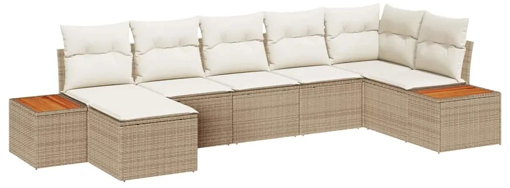 vidaXL Σετ Καναπέ Κήπου με μαξιλάρι 7 pcs Μπεζ Πολυ ράταν