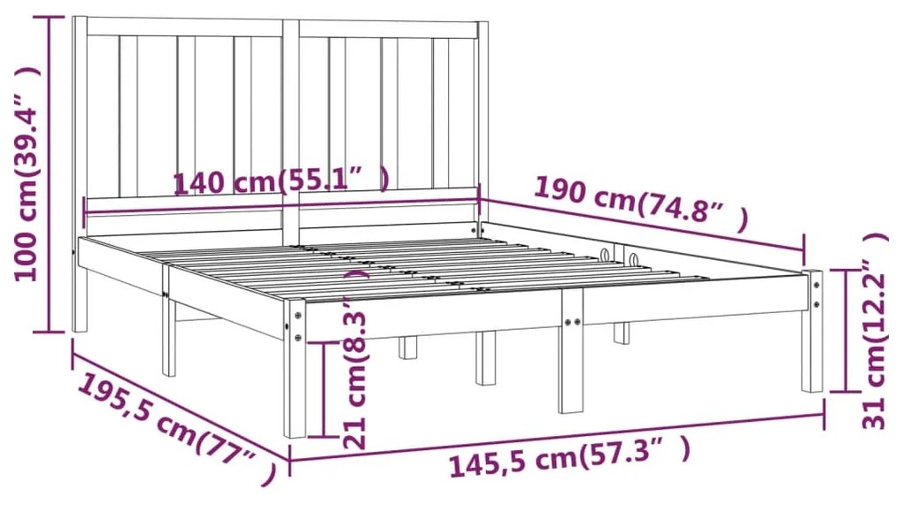 vidaXL Πλαίσιο Κρεβατιού Μαύρο 140 x 190 εκ. από Μασίφ Ξύλο Πεύκου