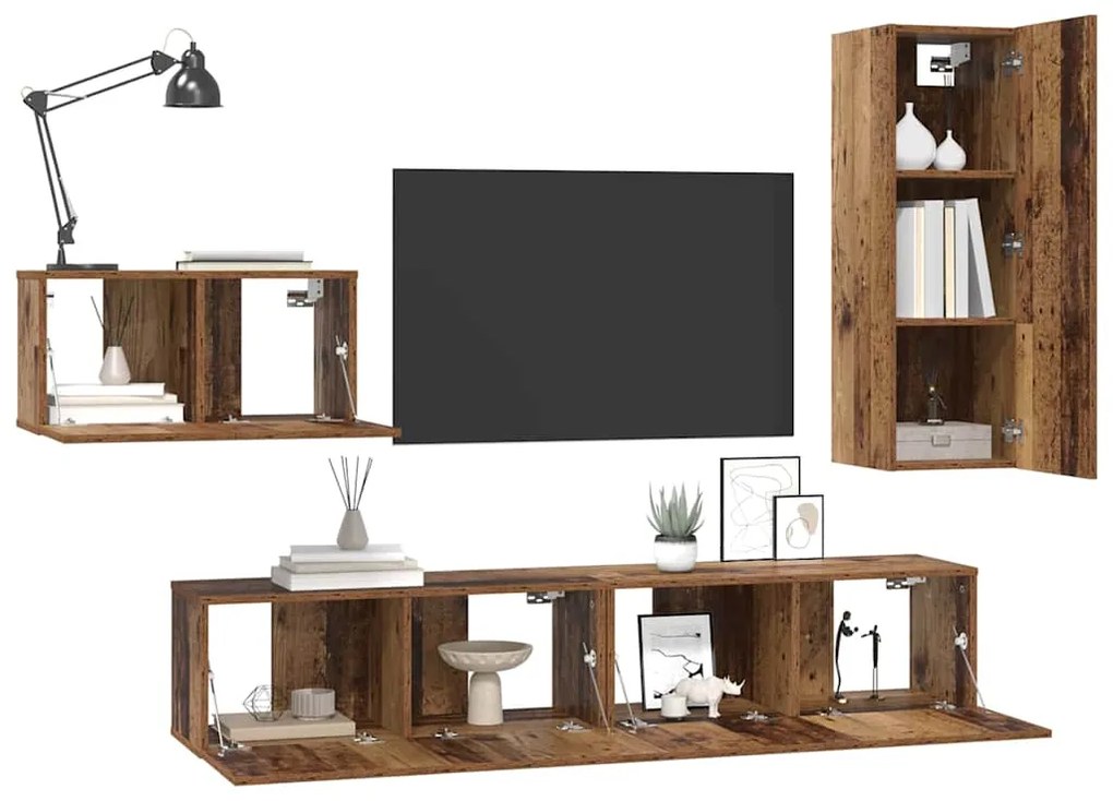 vidaXL Σετ επίπλου τηλεόρασης 4 pcs Παλαιό ξύλο 30.5 x 30 x 90 cm