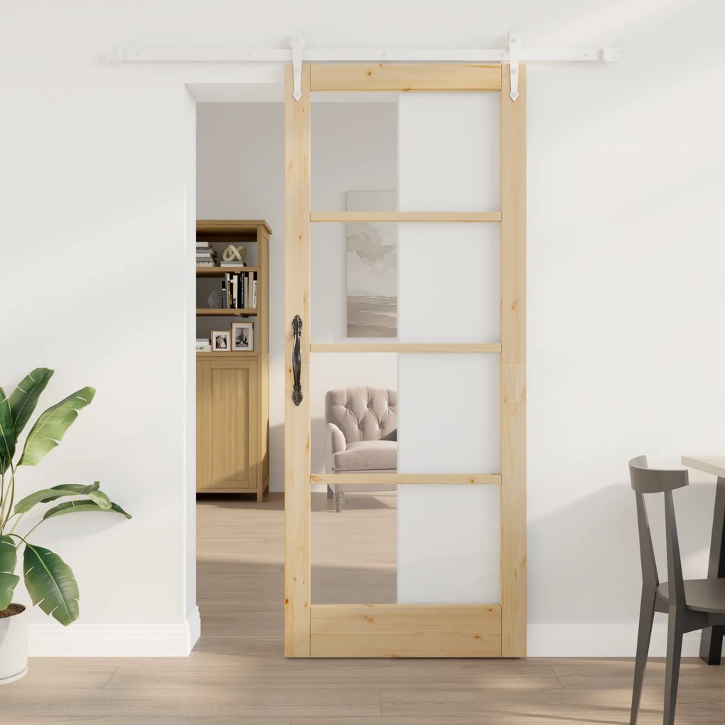 vidaXL Συρόμενη Πόρτα με Σετ Εξαρτημάτων 86x211 εκ. Σταθερό Ξύλο Πεύκου