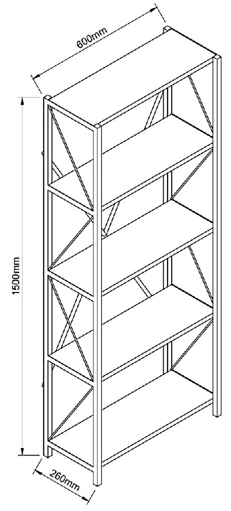 ΒΙΒΛΙΟΘΗΚΗ ARTELIBRE KENYA ΜΑΥΡΟ ΜΟΡΙΟΣΑΝΙΔΑ/ΜΕΤΑΛΛΟ 60X26X150CM