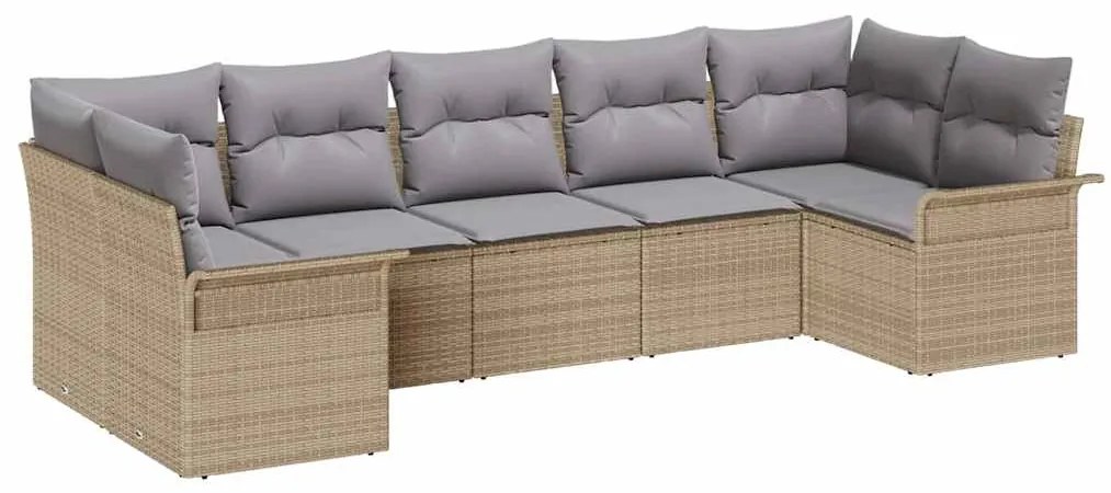 vidaXL Σετ Καναπέ Κήπου με μαξιλάρι 7 pcs Μπεζ Πολυ ράταν