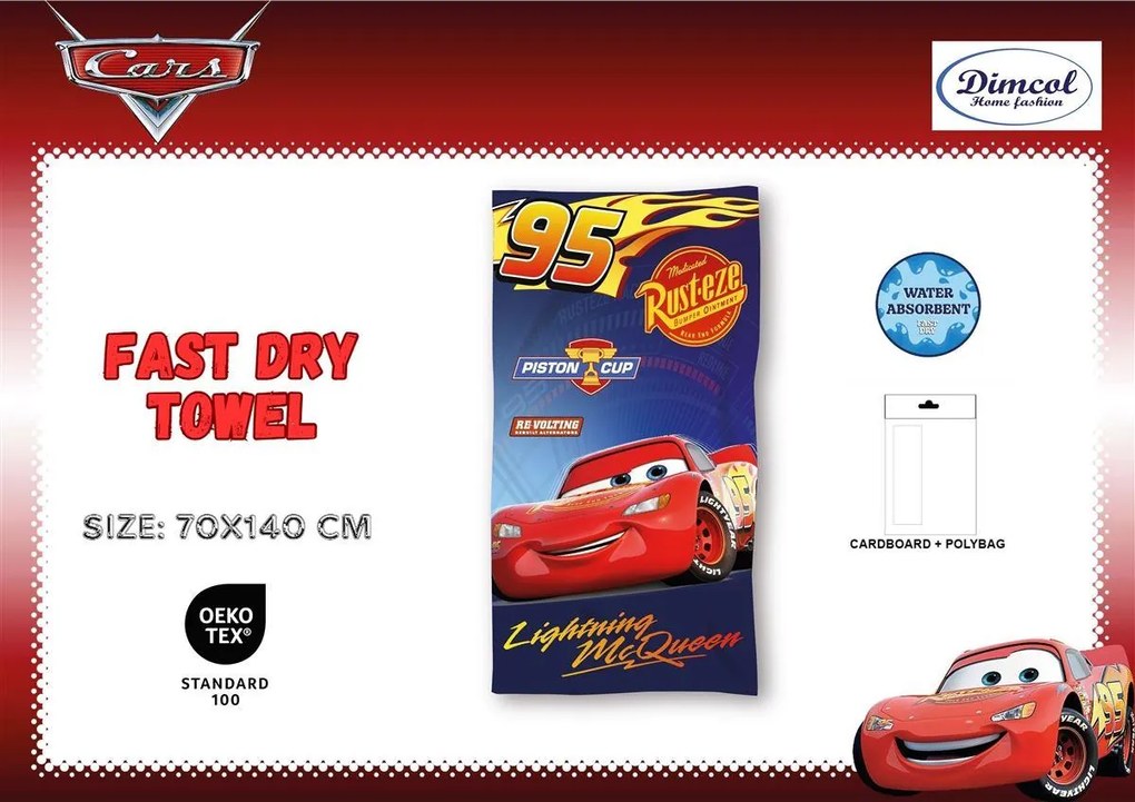Πετσέτα Θαλάσσης Quick Dry Disney Home Cars 38 70X140 Blue 100% Microfiber - Disney Home