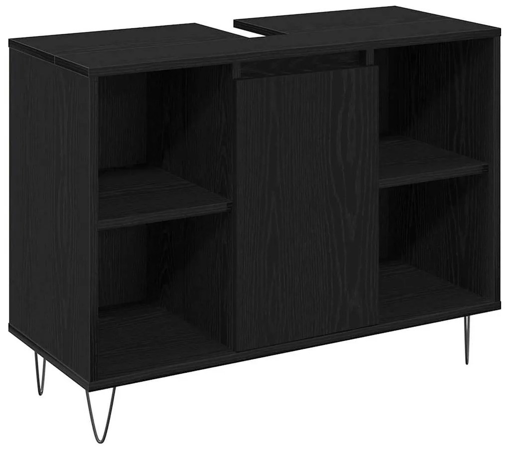 vidaXL Σετ Επίπλων Μπάνιου με πόρτα 3 pcs Μαύρη Οξυά 30 x 30 x 180 cm