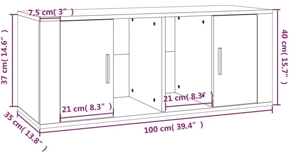 Έπιπλο Τηλεόρασης Γκρι Sonoma 100x35x40 εκ. από Επεξεργ. Ξύλο - Γκρι