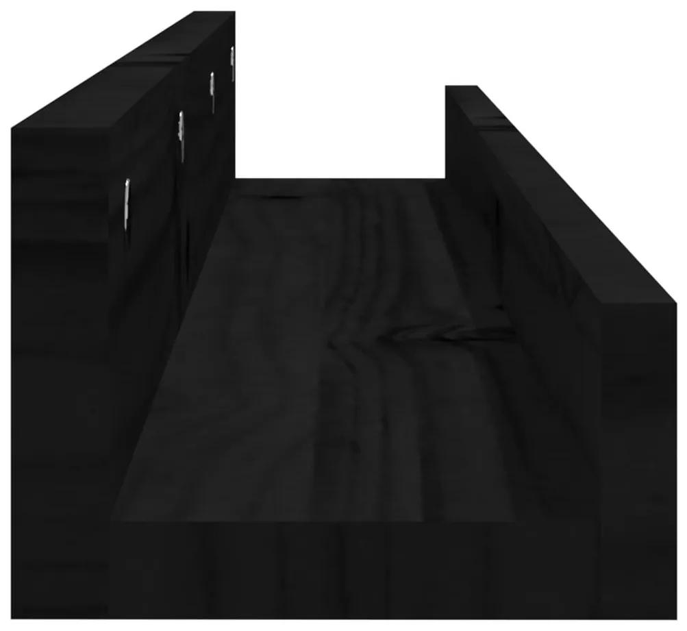 Ράφια Τοίχου 2 τεμ. Μαύρα 80x12x9 εκ. από Μασίφ Ξύλο Πεύκου - Μαύρο