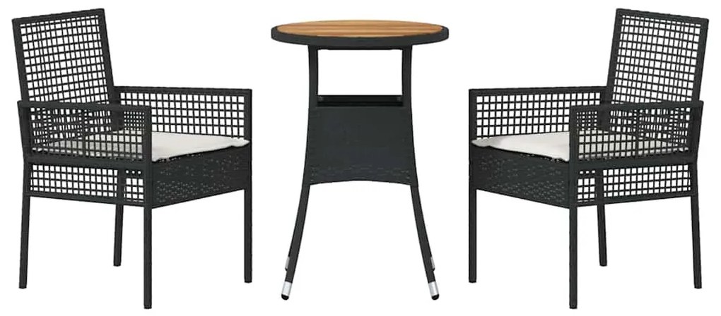 vidaXL Σέτ φαγητού για κήπο 3 pcs Μαύρο συνθετικό ρατάν