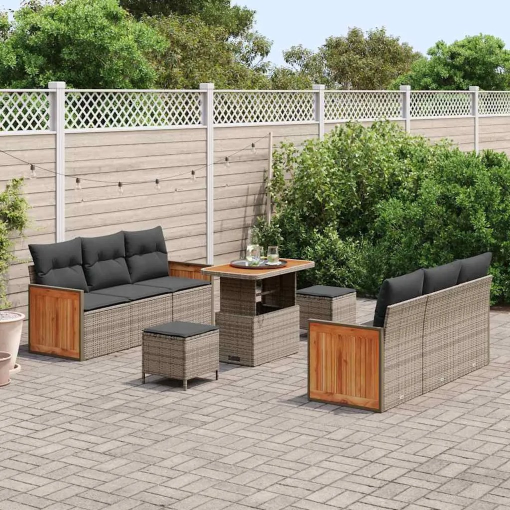 vidaXL Σετ Καναπέ Κήπου με μαξιλάρι 9 pcs Γκρι 90 x 55 x 71 cm