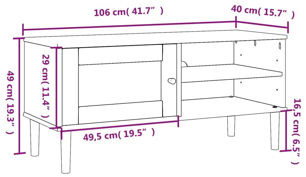 Έπιπλο Τηλεόρασης SENJA Λευκό / Ρατάν 106x40x49 εκ. Μασίφ Πεύκο - Λευκό