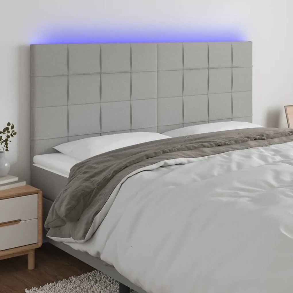 Κεφαλάρι Κρεβατιού LED Ανοιχτό Γκρι 180x5x118/128εκ. Υφασμάτινο - Γκρι