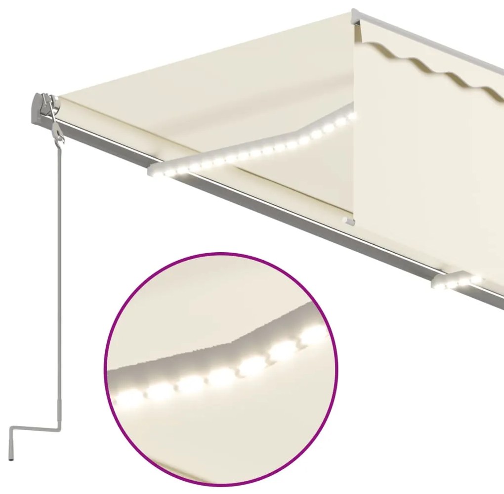 vidaXL Τέντα Αυτόματη με Σκίαστρο/LED/Αισθ. Ανέμου Κρεμ 3,5 x 2,5 μ.