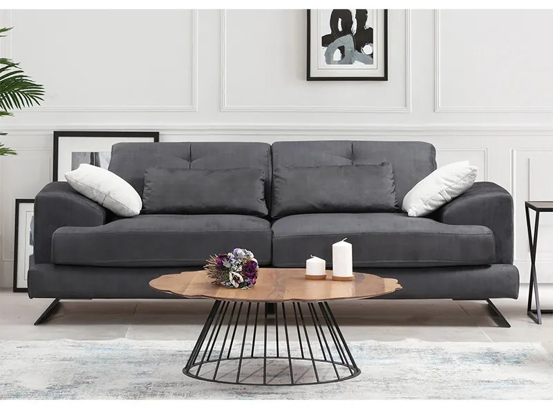 Καναπές 3θέσιος PWF-0508 pakoworld ύφασμα ανθρακί-μαύρο 225x79x92εκ