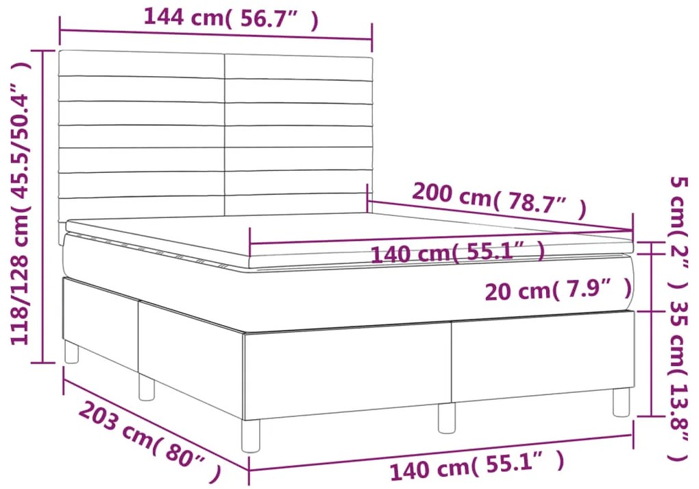 vidaXL Κρεβάτι Boxspring με Στρώμα Ανοιχτό Γκρι 140x200 εκ. Βελούδινο