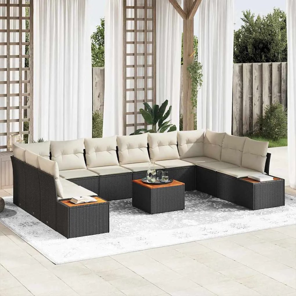 vidaXL Σετ Καναπέ Κήπου με μαξιλάρι 11 pcs Μαύρο Πολυ ράταν
